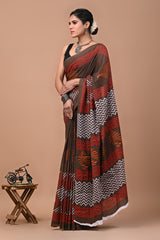 Jaipuri Printed Pure Cotton Mulmul Saree With Blouse