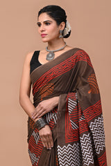 Jaipuri Printed Pure Cotton Mulmul Saree With Blouse