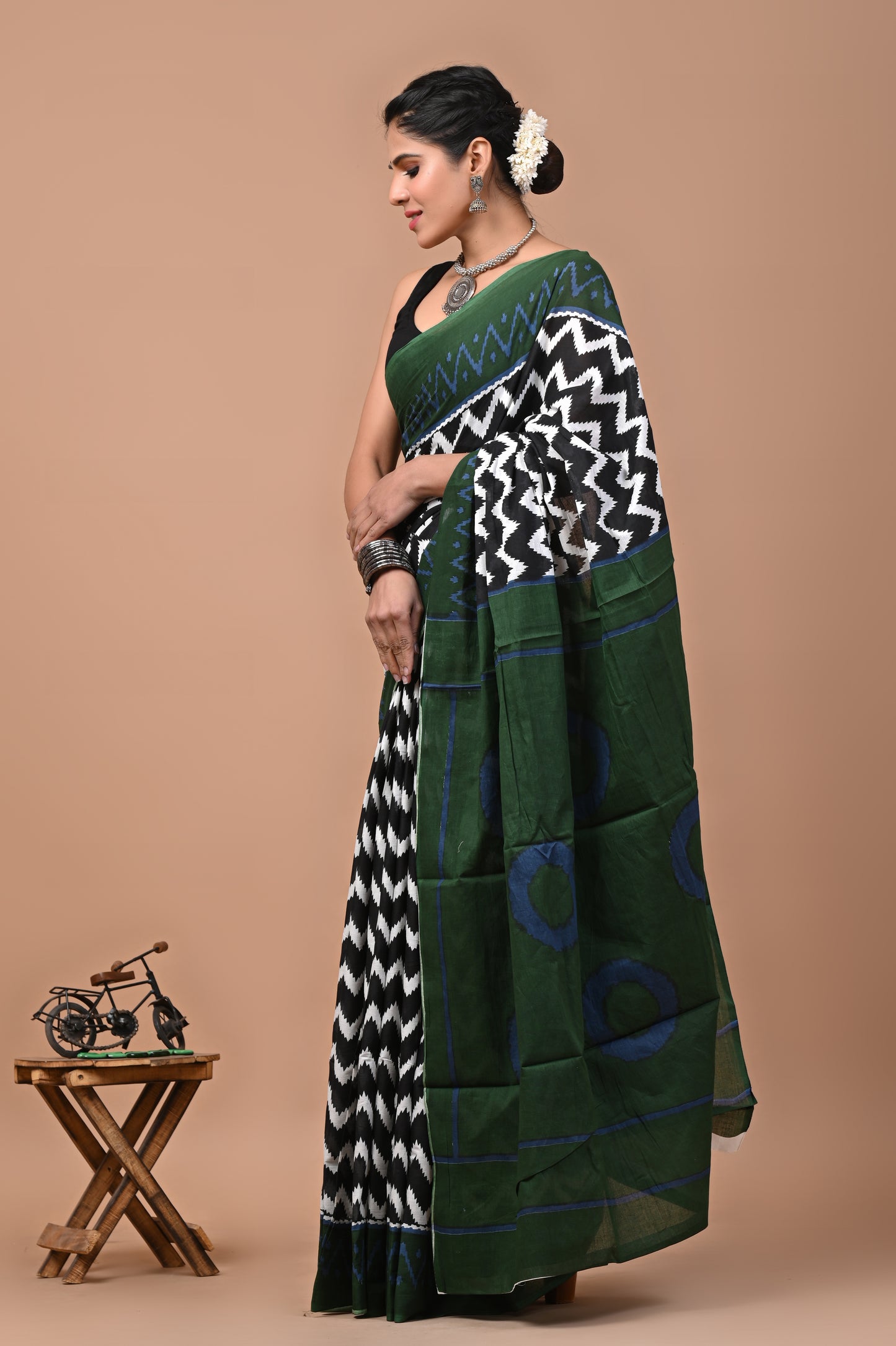 Jaipuri Printed Pure Cotton Mulmul Saree With Blouse