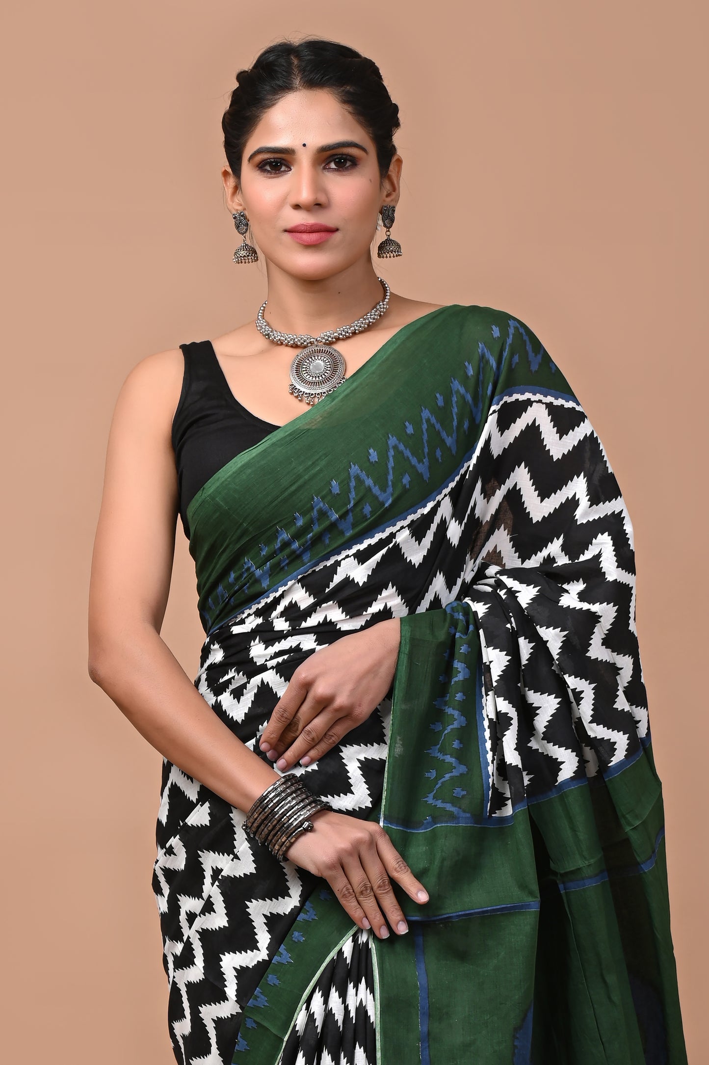 Jaipuri Printed Pure Cotton Mulmul Saree With Blouse