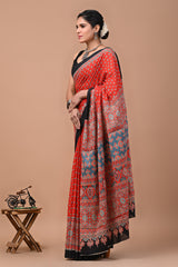 Pure Cotton Ajrak Saree - Lightweight, Eco-Friendly, and Stylish