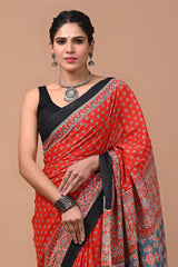 Pure Cotton Ajrak Saree - Lightweight, Eco-Friendly, and Stylish