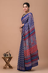 Ajrak Printed Pure Cotton Mulmul Saree – Elegant Ethnic Wear Online