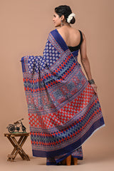 Ajrak Printed Pure Cotton Mulmul Saree – Elegant Ethnic Wear Online