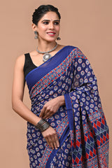 Ajrak Printed Pure Cotton Mulmul Saree – Elegant Ethnic Wear Online