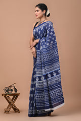 Ajrak Printed Mulmul Cotton Saree with Blouse – Elegant & Comfortable