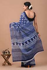 Ajrak Printed Mulmul Cotton Saree with Blouse – Elegant & Comfortable