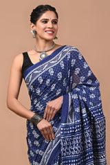 Ajrak Printed Mulmul Cotton Saree with Blouse – Elegant & Comfortable