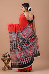 Pure Cotton Ajrak Mulmul Saree with Blouse - Traditional & Stylish