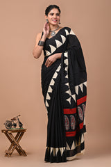 Pure Cotton Mulmul Saree With Blouse - Ajrak Print for Every Occasion