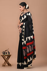 Pure Cotton Mulmul Saree With Blouse - Ajrak Print for Every Occasion