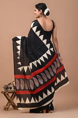 Pure Cotton Mulmul Saree With Blouse - Ajrak Print for Every Occasion