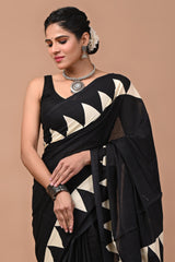 Pure Cotton Mulmul Saree With Blouse - Ajrak Print for Every Occasion