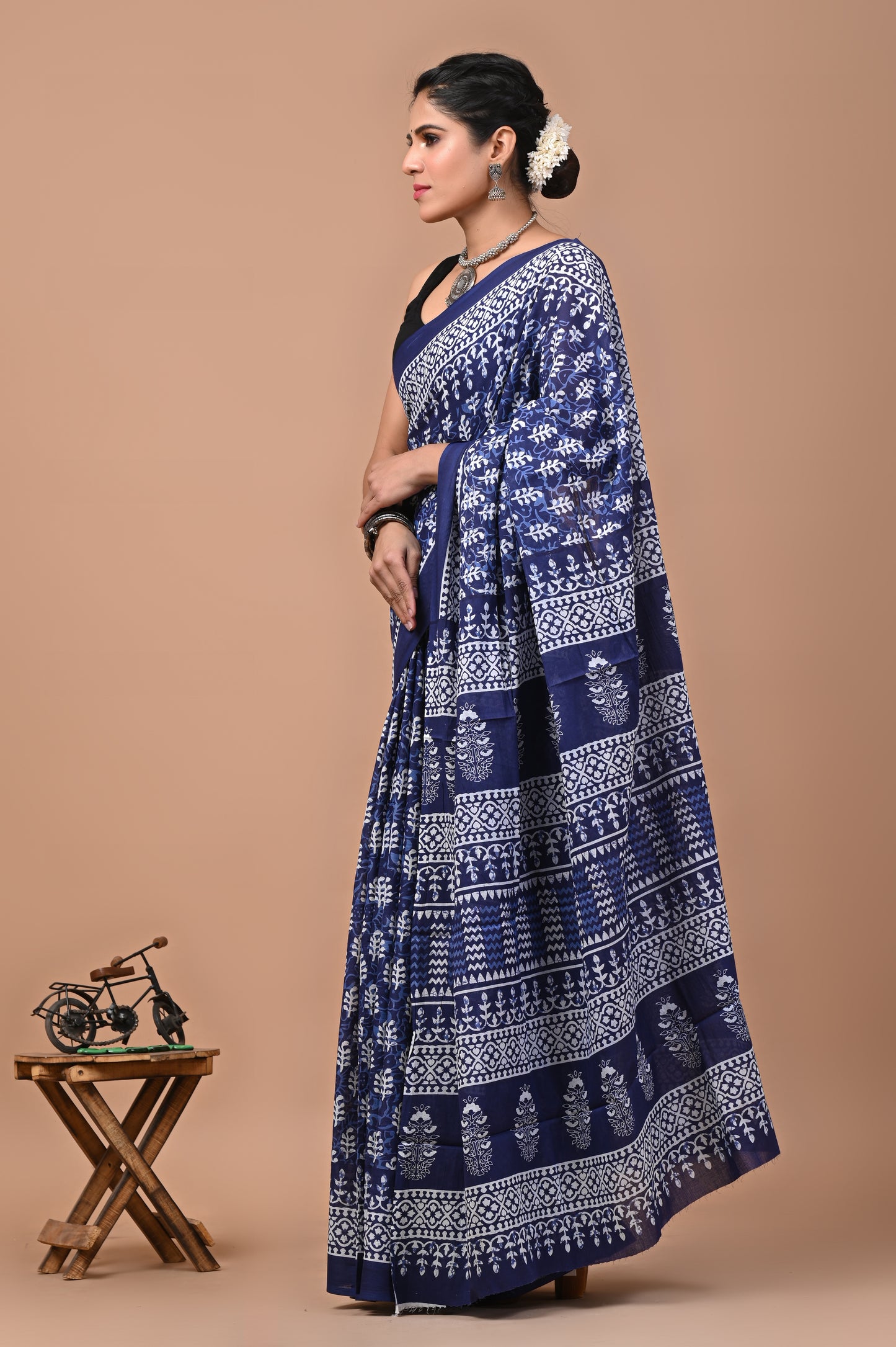 Ajrak Printed Pure Mulmul Cotton Saree with Blouse - Timeless Elegance