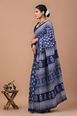 Ajrak Printed Pure Mulmul Cotton Saree with Blouse - Timeless Elegance