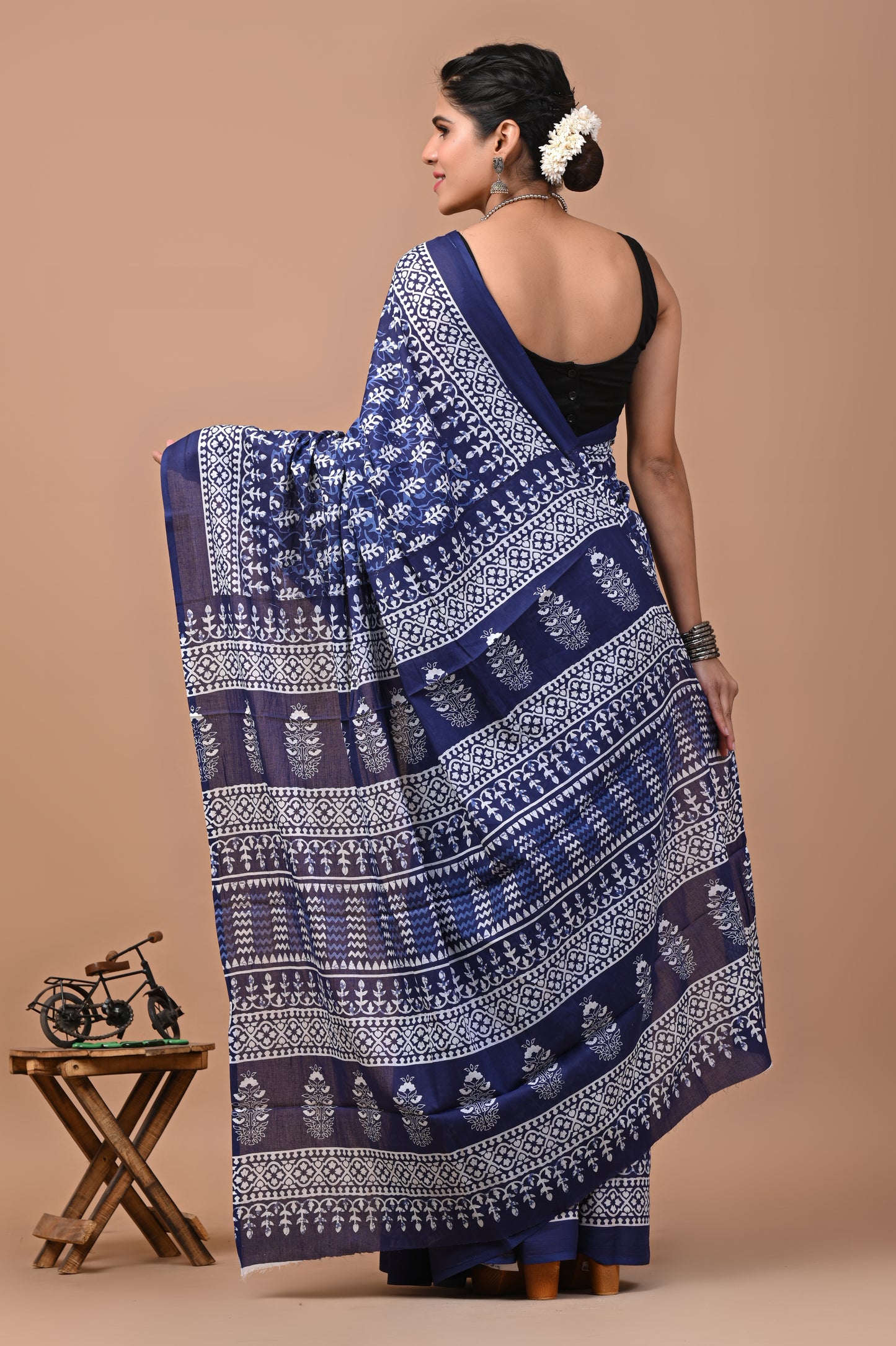 Ajrak Printed Pure Mulmul Cotton Saree with Blouse - Timeless Elegance