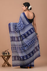 Ajrak Printed Pure Mulmul Cotton Saree with Blouse - Timeless Elegance