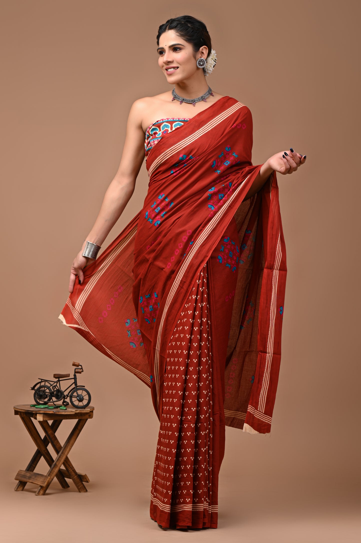 Pure Cotton Mulmul Saree With Blouse - Mj Creation