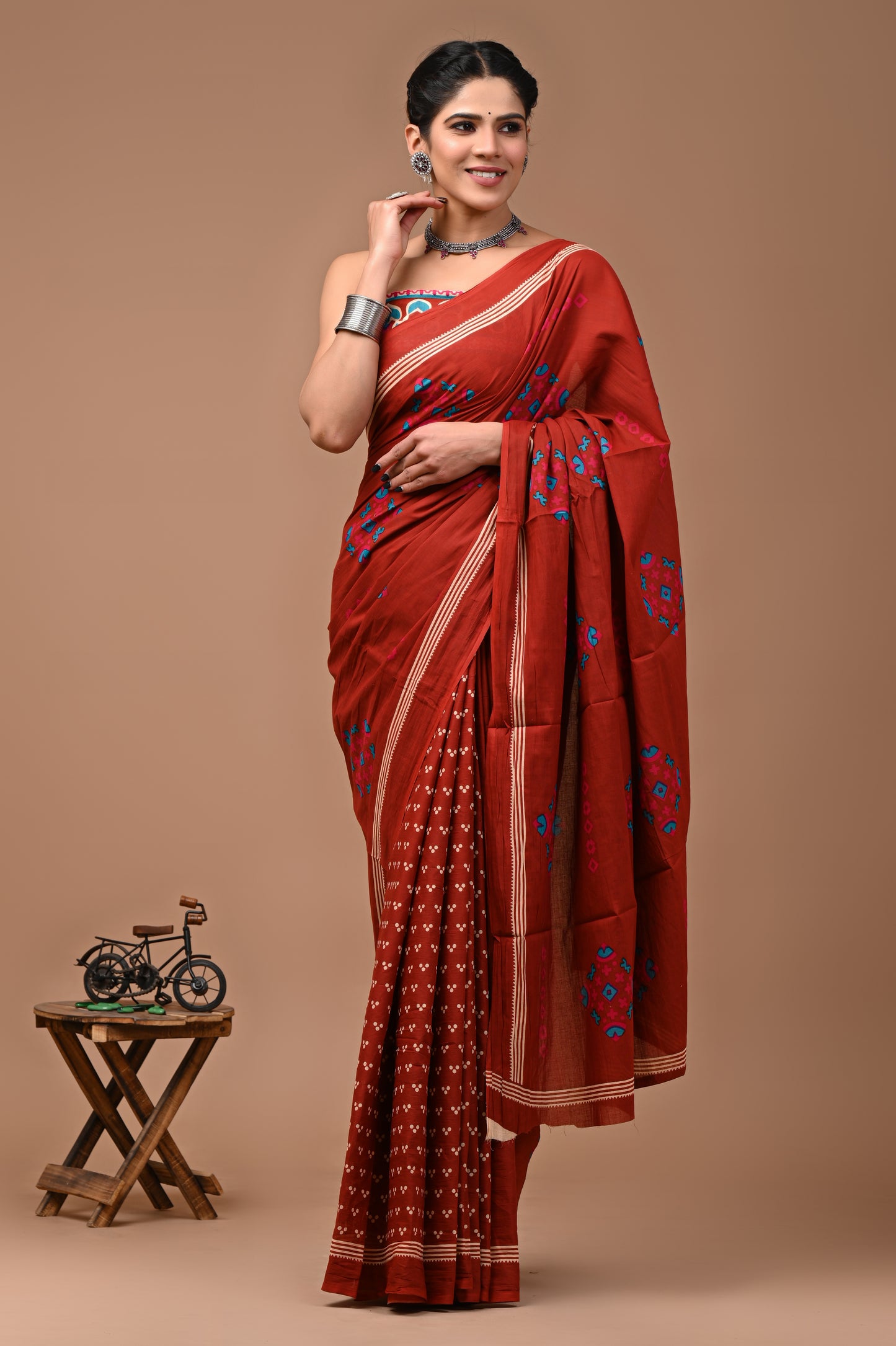 Pure Cotton Mulmul Saree With Blouse - Mj Creation