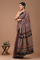 Jaipuri Printed Pure Cotton Mulmul Saree With Blouse - Mj Creation