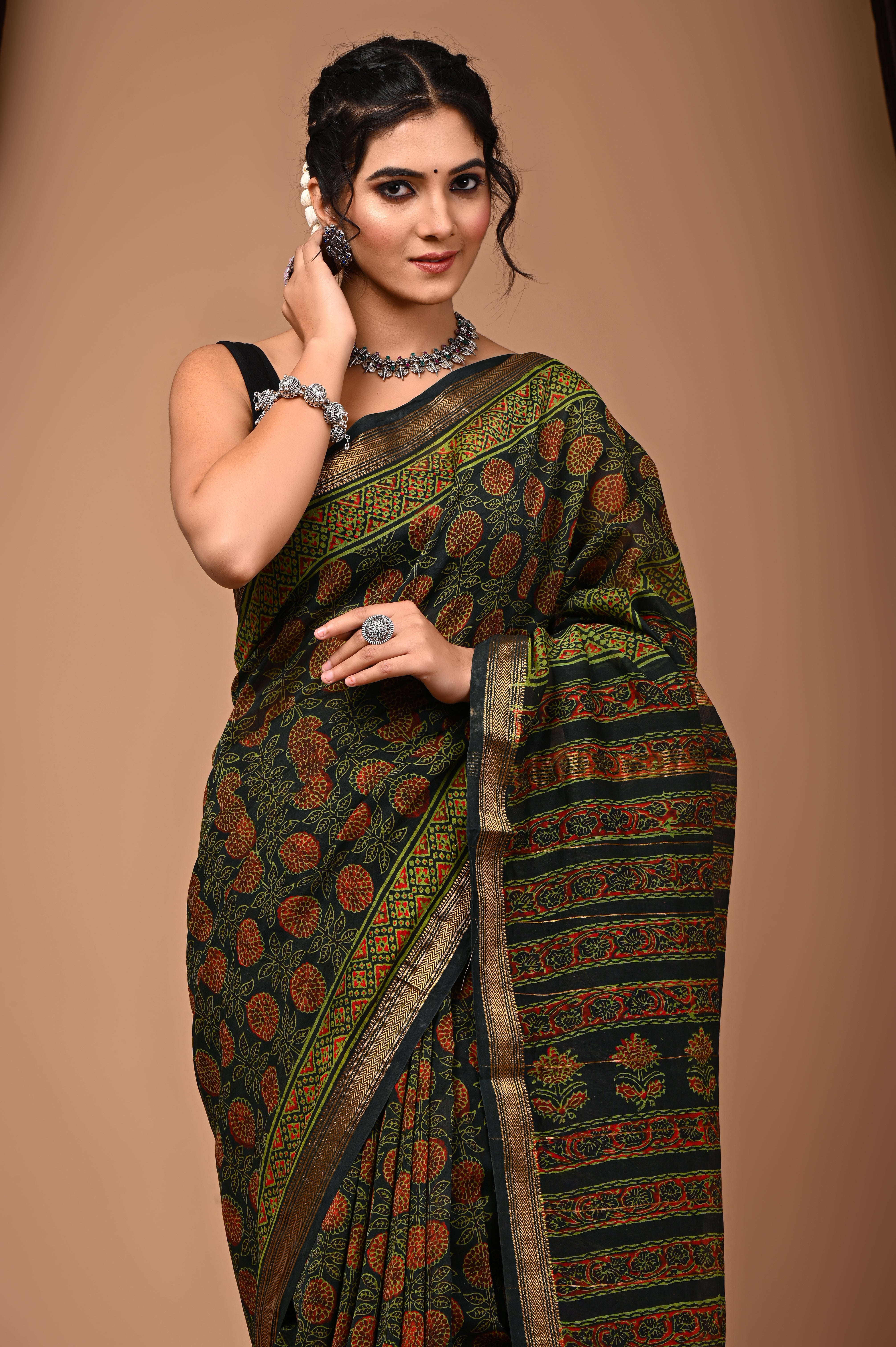 Maheshwari Silk Saree With Unstiched Blouse - Mj Creation