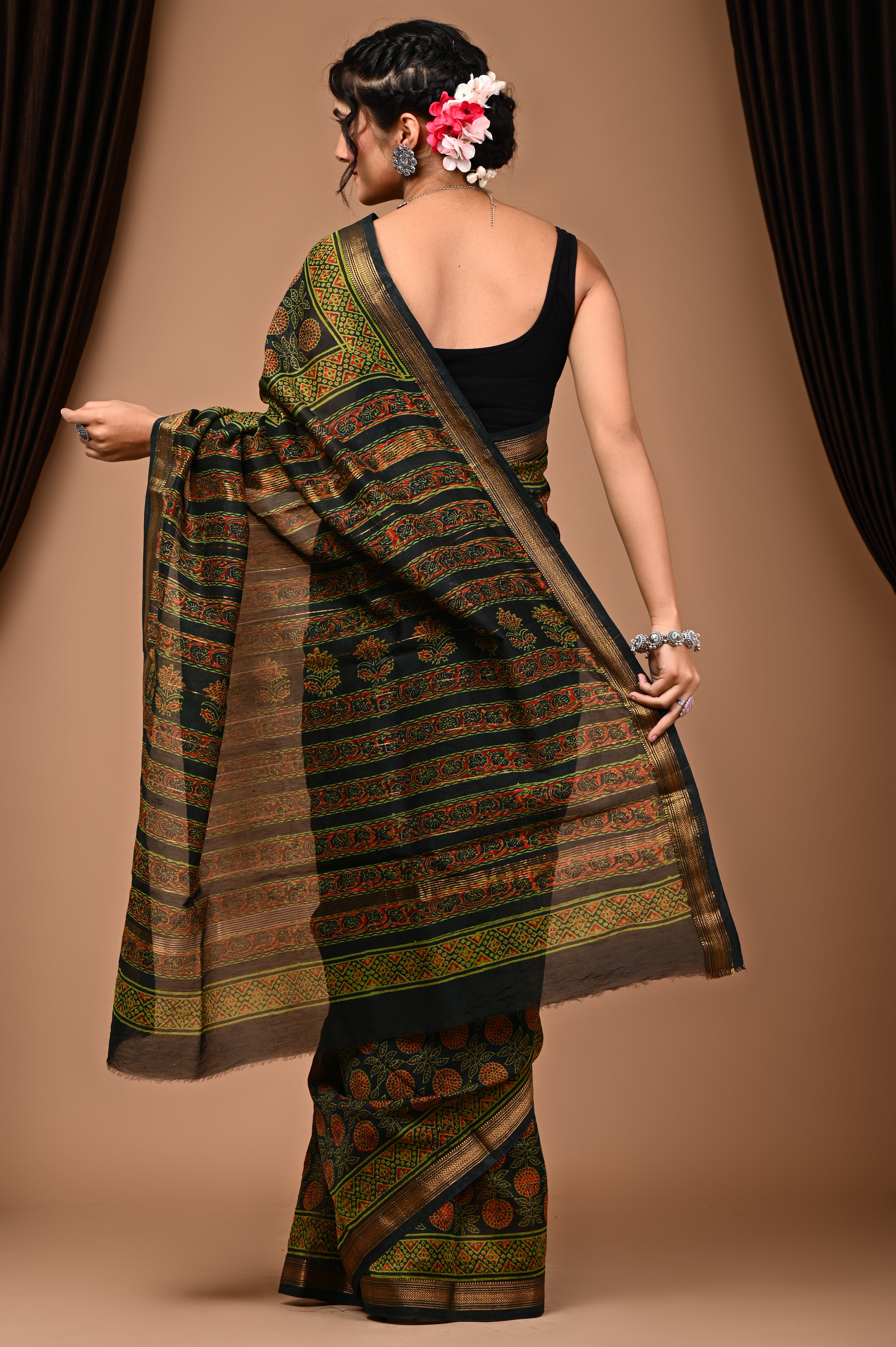 Maheshwari Silk Saree With Unstiched Blouse - Mj Creation