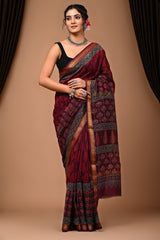 Maheshwari Silk Saree With Unstiched Blouse - Mj Creation