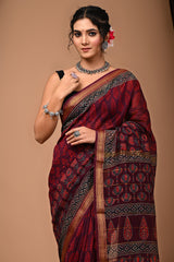 Maheshwari Silk Saree With Unstiched Blouse - Mj Creation