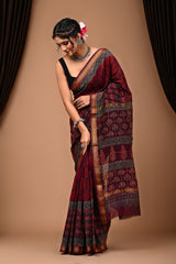 Maheshwari Silk Saree With Unstiched Blouse - Mj Creation