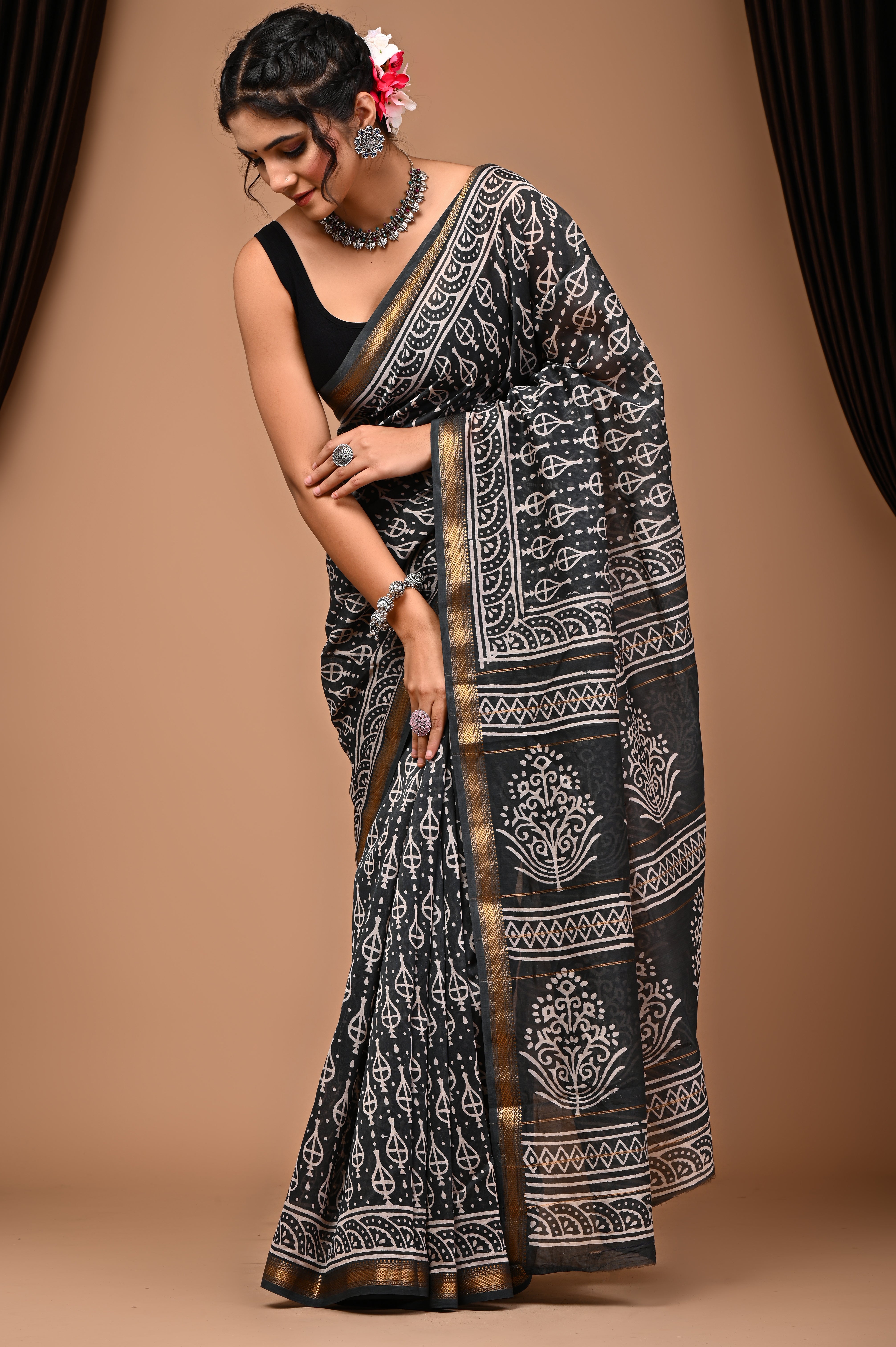 Maheshwari Silk Saree With Unstiched Blouse - Mj Creation