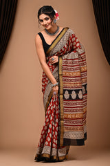 Maheshwari Silk Saree With Unstiched Blouse - Mj Creation