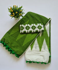 Printed Pure Cotton Mulmul Saree With PomPom Lace - Mj Creation