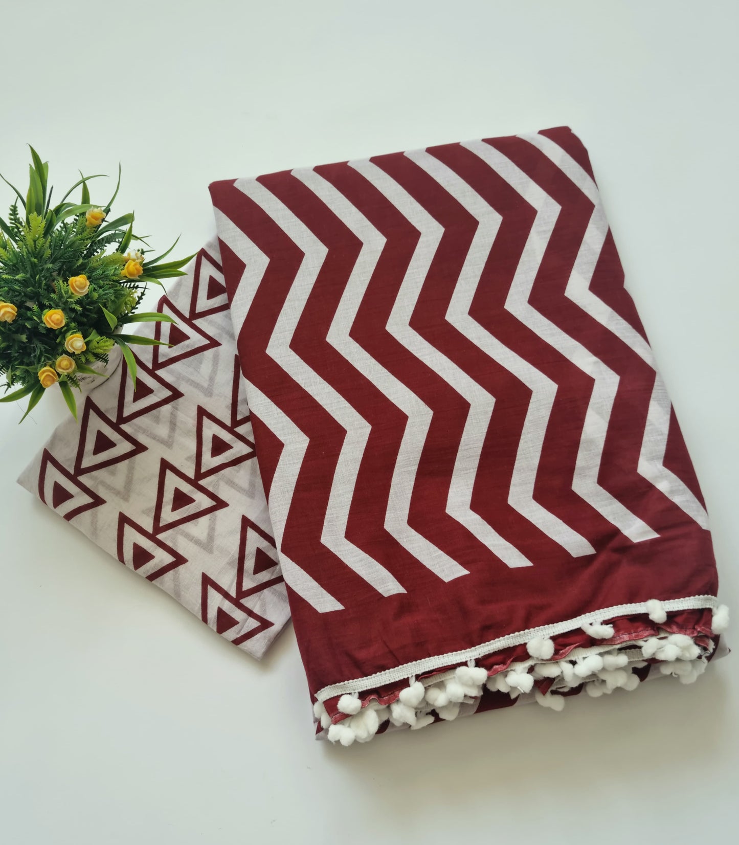 Printed Pure Cotton Mulmul Saree With PomPom Lace - Mj Creation