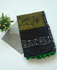 Printed Pure Cotton Mulmul Saree With PomPom Lace - Mj Creation