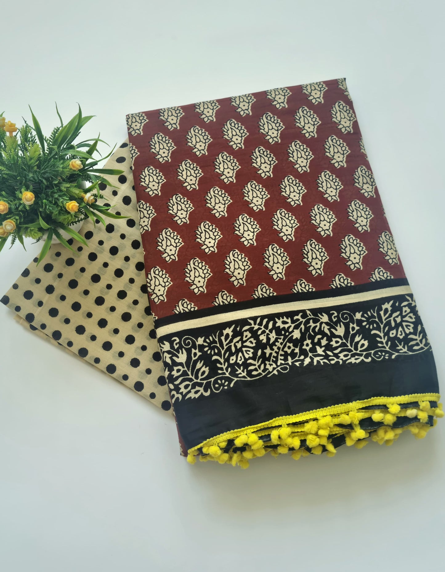 Printed Pure Cotton Mulmul Saree With PomPom Lace - Mj Creation