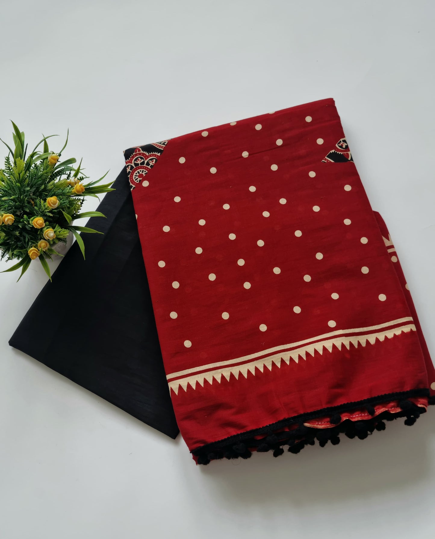 Printed Pure Cotton Mulmul Saree With PomPom Lace - Mj Creation