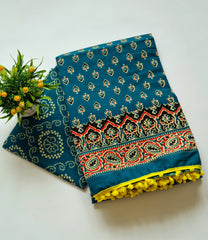 Printed Pure Cotton Mulmul Saree With PomPom Lace - Mj Creation