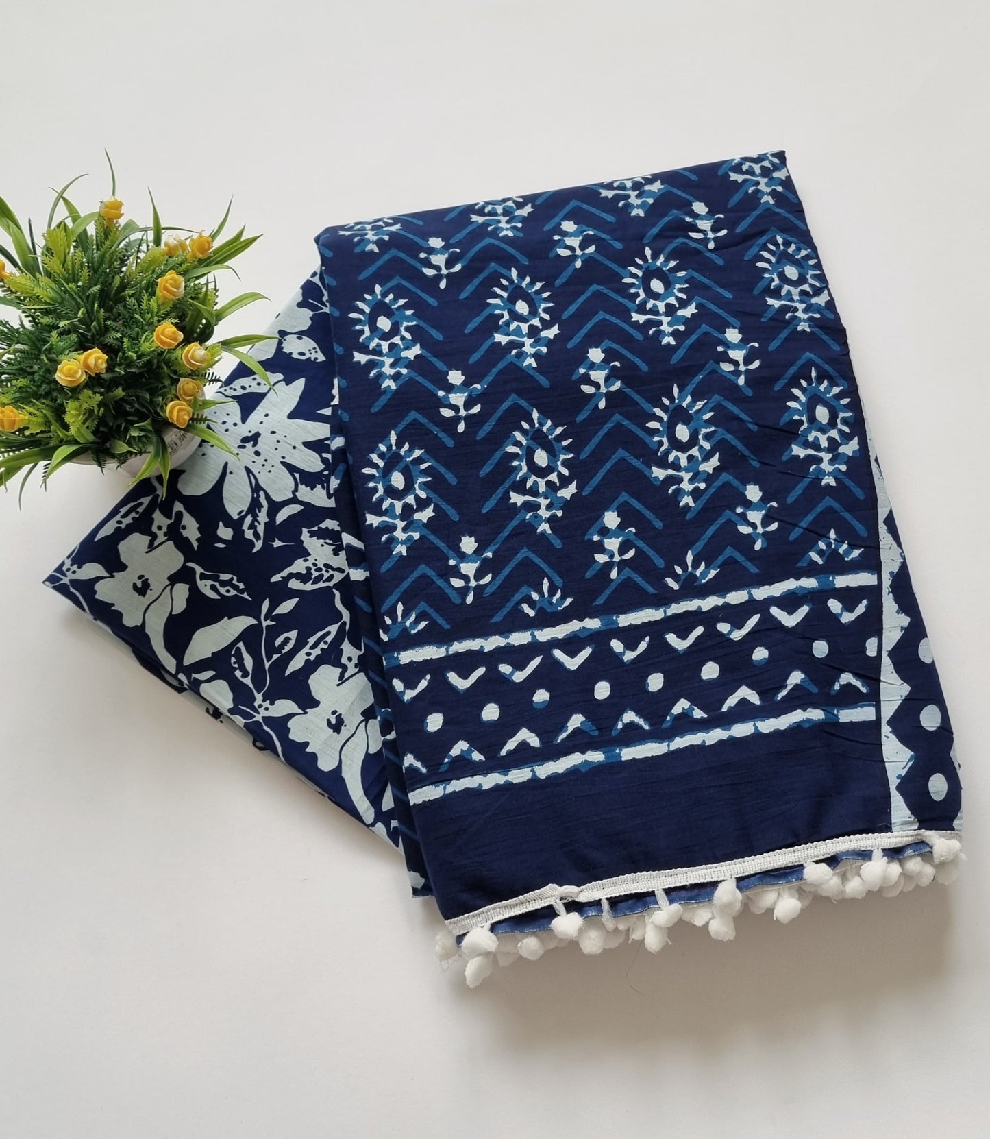 Printed Pure Cotton Mulmul Saree With PomPom Lace - Mj Creation