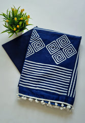 Printed Pure Cotton Mulmul Saree With PomPom Lace - Mj Creation