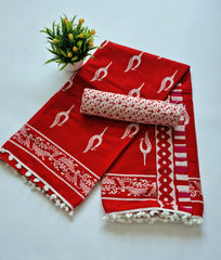Printed Pure Cotton Mulmul Saree With PomPom Lace - Mj Creation