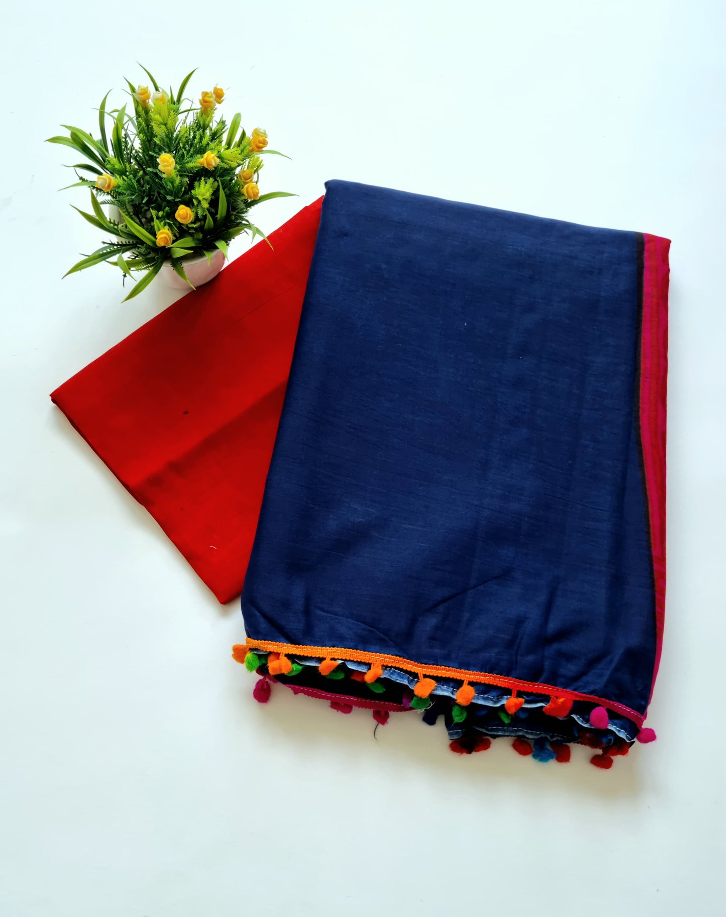 Printed Pure Cotton Mulmul Saree With PomPom Lace - Mj Creation