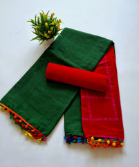 Printed Pure Cotton Mulmul Saree With PomPom Lace - Mj Creation