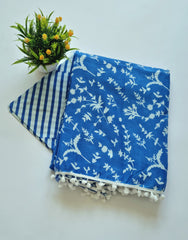Printed Pure Cotton Mulmul Saree With PomPom Lace - Mj Creation