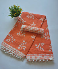 Printed Pure Cotton Mulmul Saree With PomPom Lace - Mj Creation