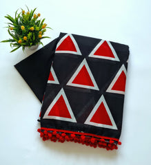 Printed Pure Cotton Mulmul Saree With PomPom Lace - Mj Creation