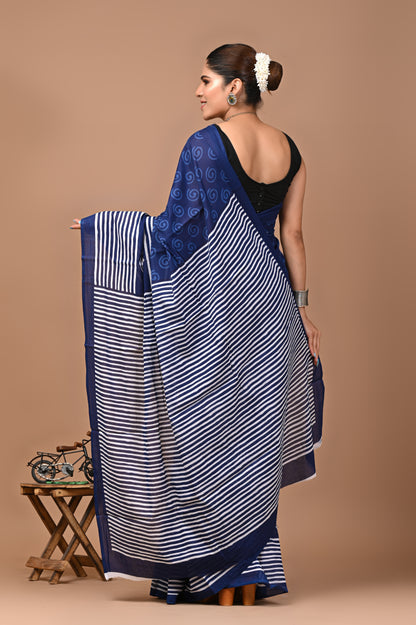 Jaipuri Printed Pure Cotton Mulmul Saree With Blouse - Mj Creation
