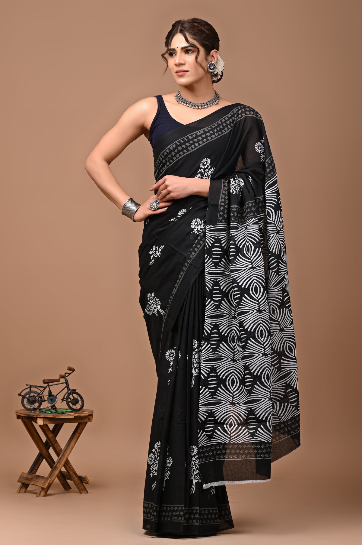 Jaipuri Printed Pure Cotton Mulmul Saree With Blouse - Mj Creation