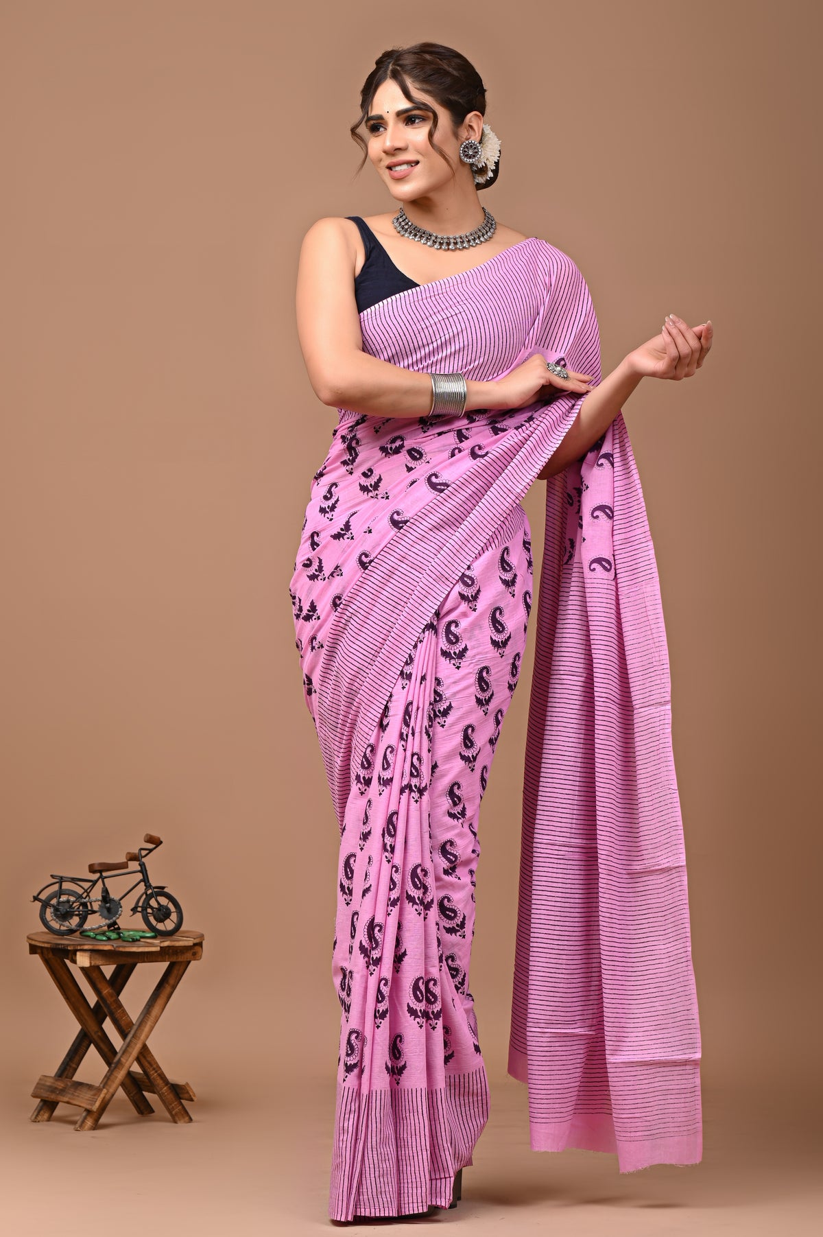 Jaipuri Printed Pure Cotton Mulmul Saree With Blouse - Mj Creation