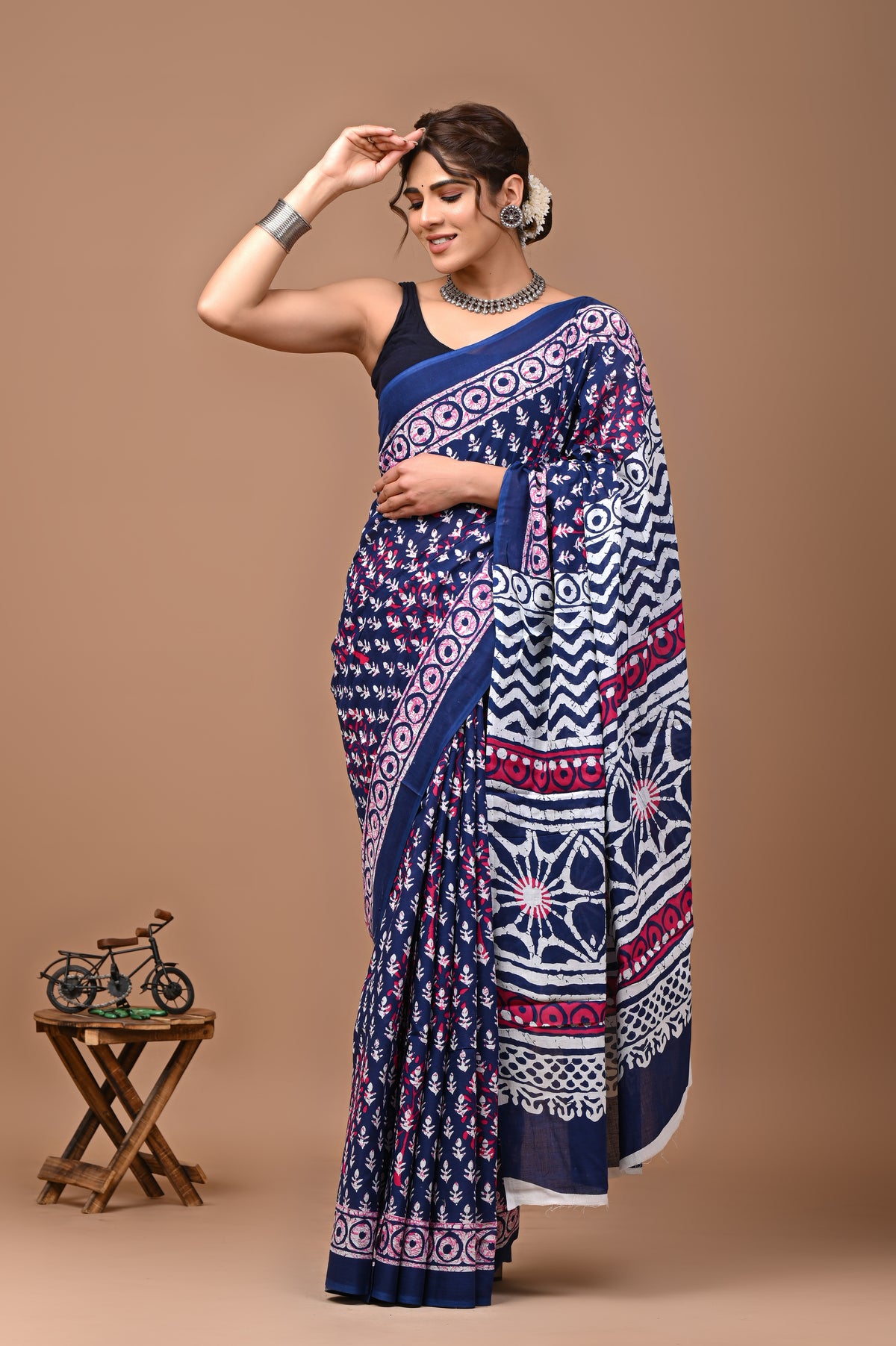 Jaipuri Printed Pure Cotton Mulmul Saree With Blouse - Mj Creation
