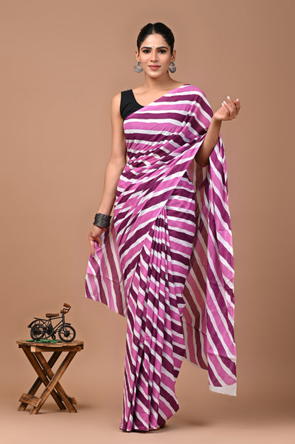 Jaipuri Printed Pure Cotton Mulmul Saree With Blouse - Mj Creation